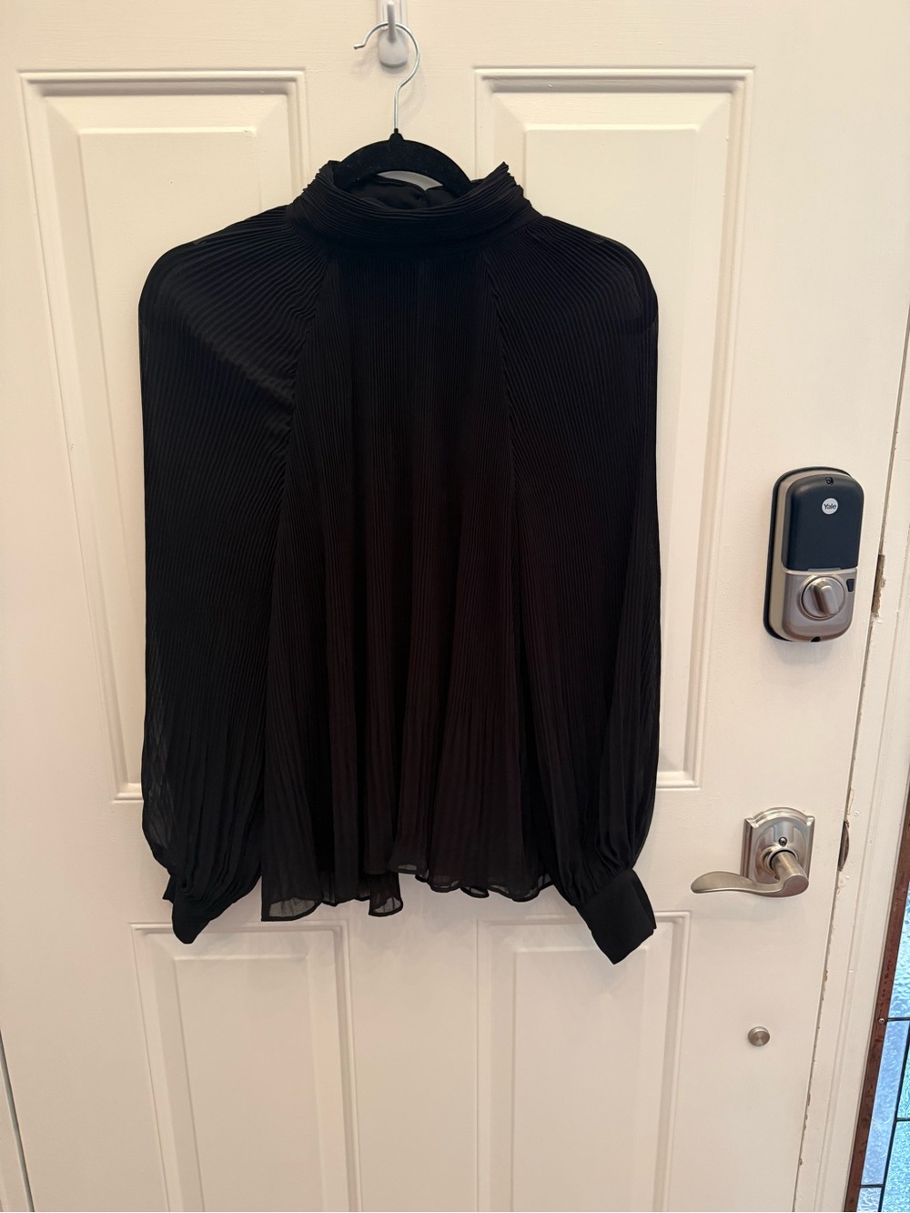 Banana Republic Black Sheer Pleated Blouse high neck button s